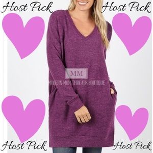🔥Host Pick🔥 Plum v-neck brushed melange sweater